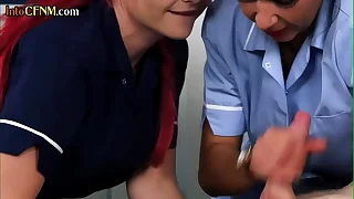 CFNM busty MILF nurses sukc patient cock for cum in 3some